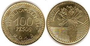 монета колумбии 100песо