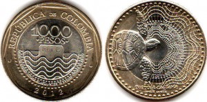 монета колумбии 1000песо