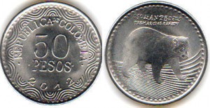 монета колумбии 50песо