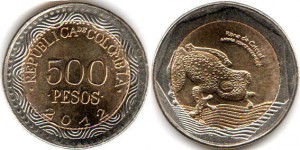 монета колумбии 500песо