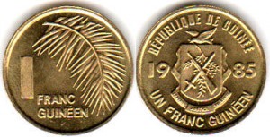 монета 1 гвинейск франк