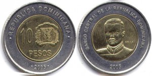 монета 10 доминиканских песо