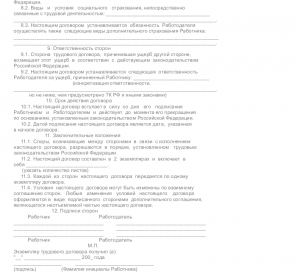 Трудовой договор кассира образец