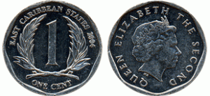 монета гренады 1 цент восточно-карибск