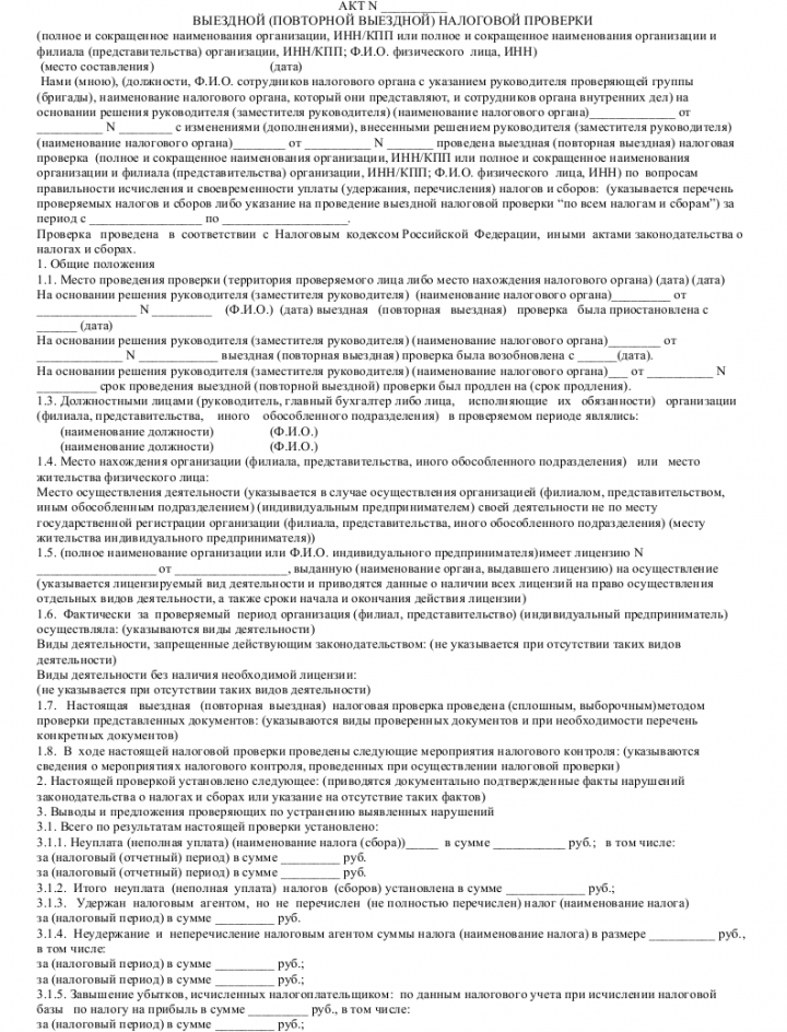 Акт налоговой проверки — образец акта налоговой проверки