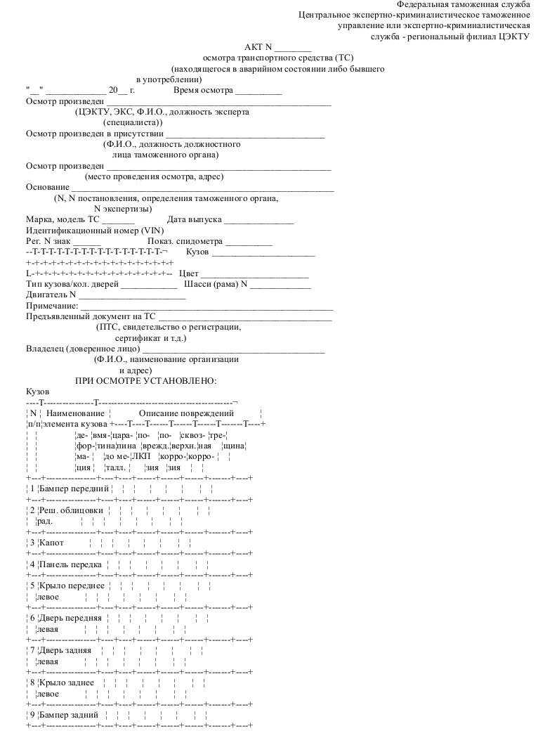 Акт технического осмотра автомобиля образец