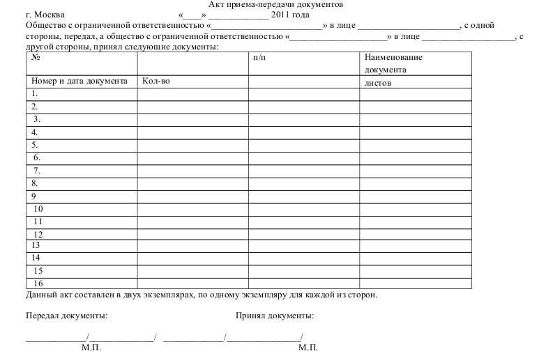 Акт приемки передачи документов образец