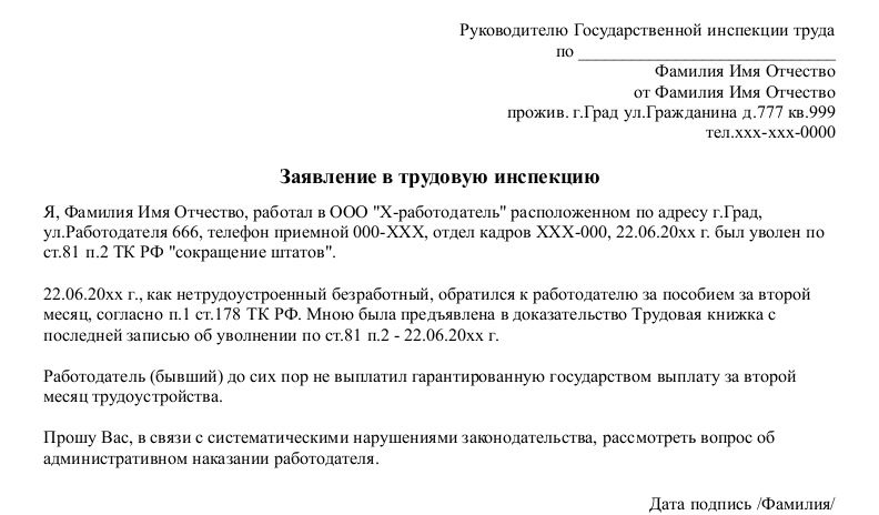 Образец жалобы в трудовую инспекцию — скачать пример. Советы, как заполнить