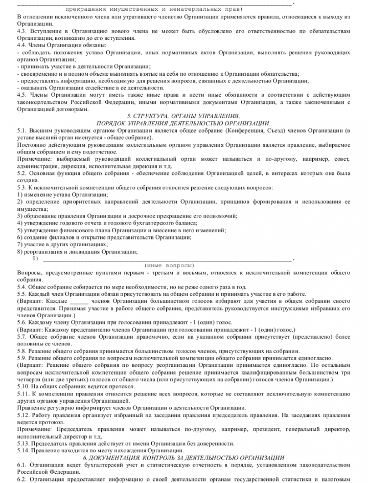 Устав общественного объединения без образования юридического лица образец