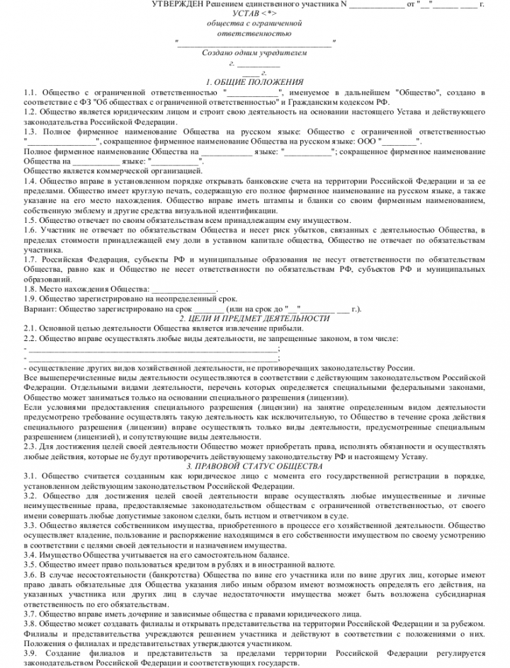 Проект устава акционерного общества или общества с ограниченной ответственностью