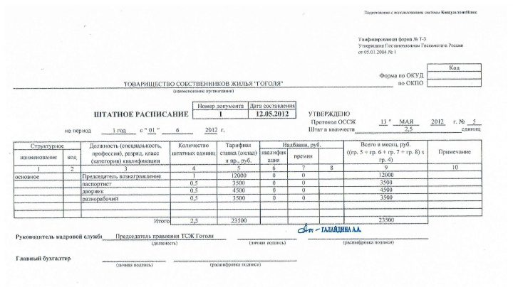 Штатное расписание ип образец