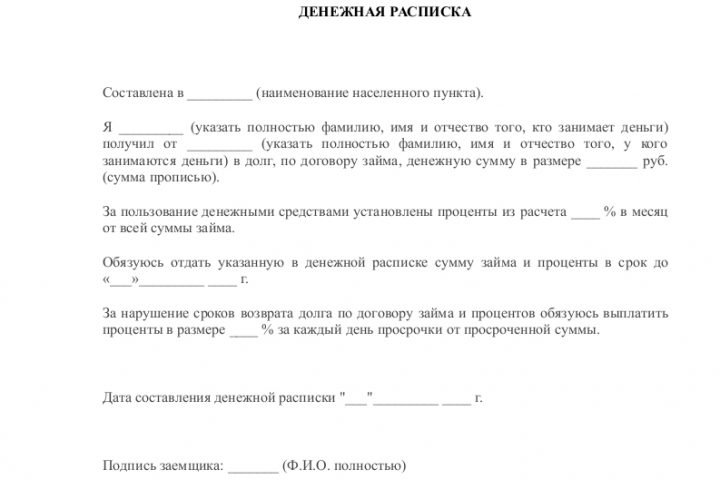 Образец денежной расписки под проценты — скачать пример. Советы, как ...